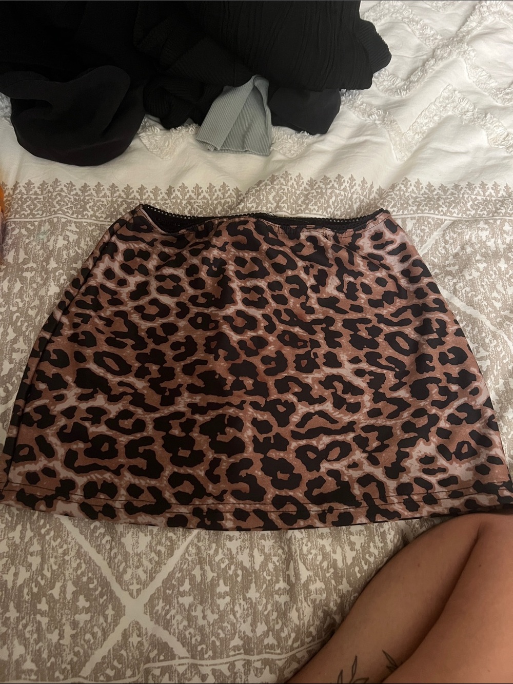 Leopard Print Satin Mini Skirt - Brown